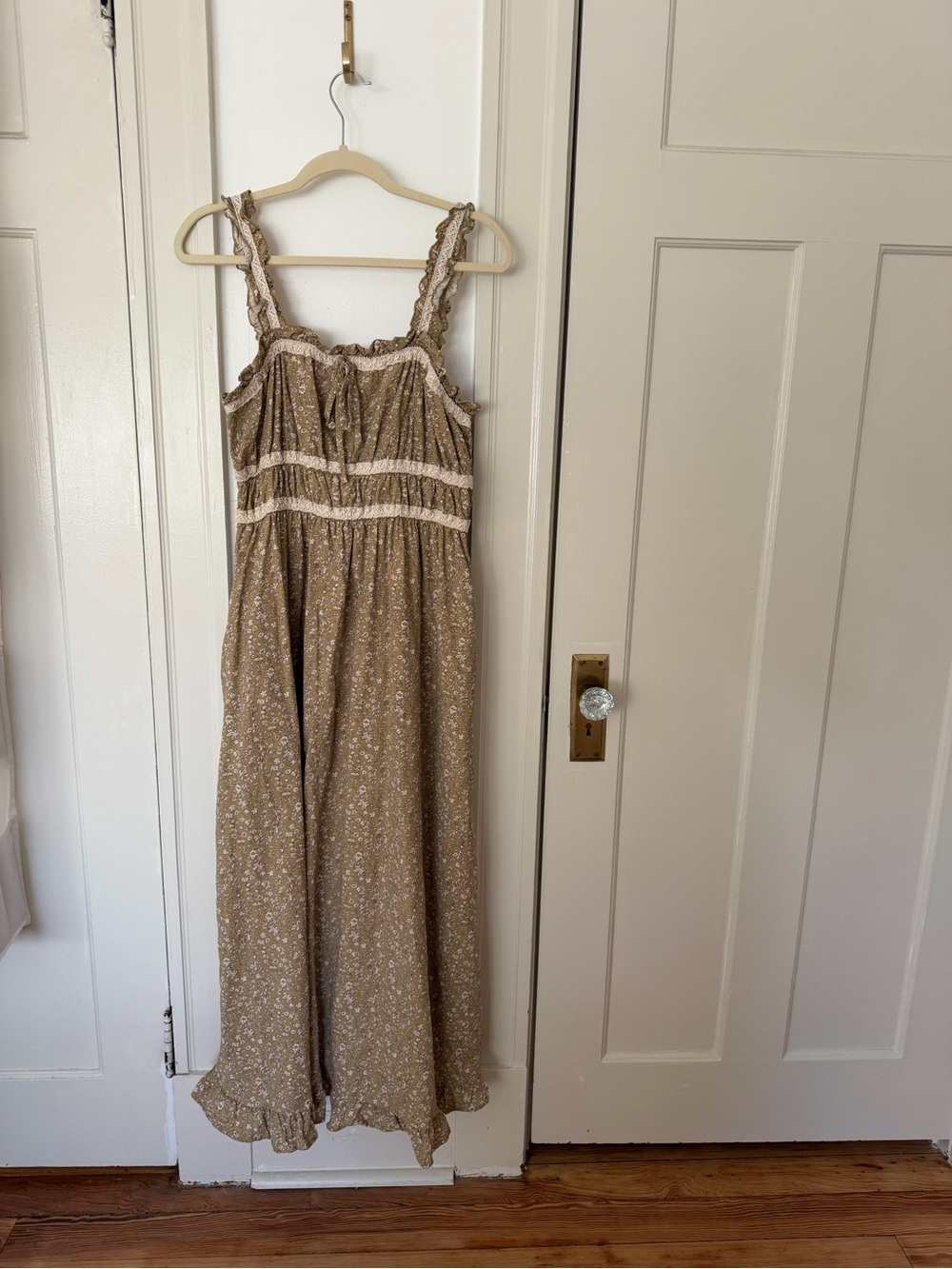 Beige Floral Smocked Sundress